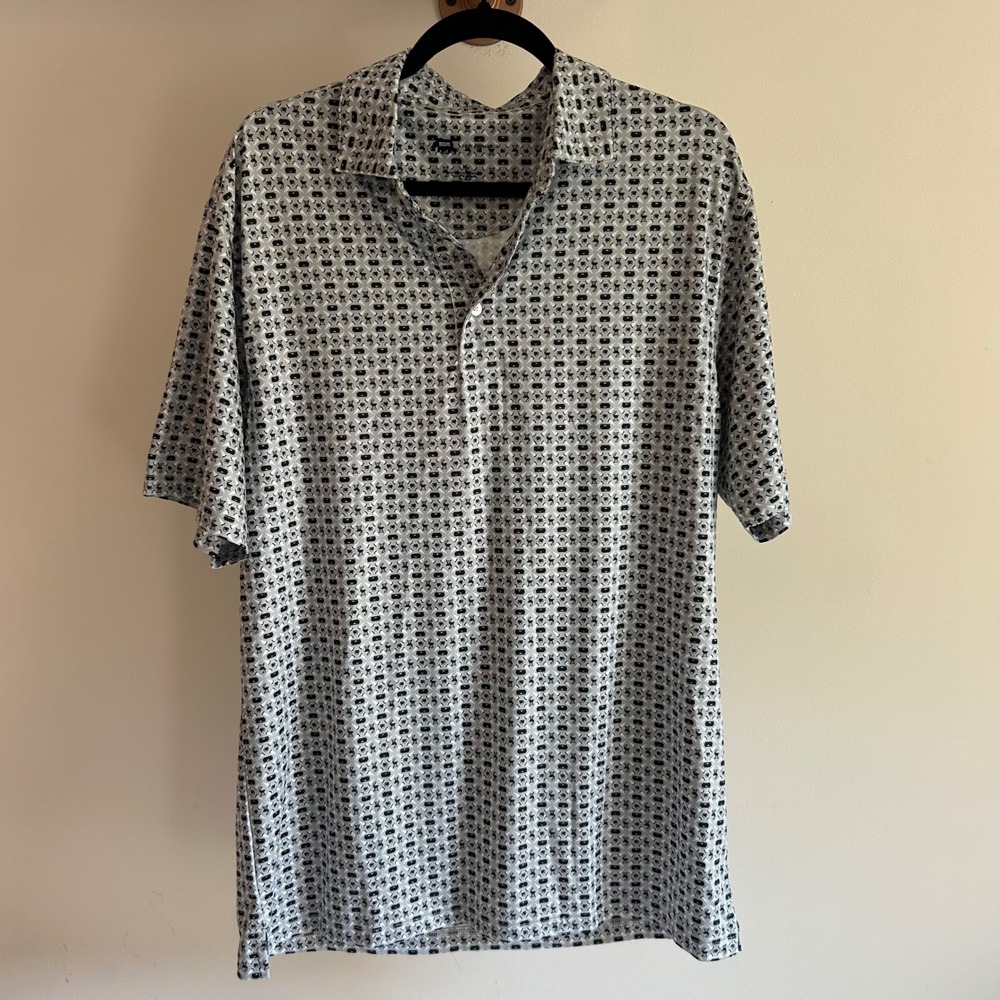 Onward Reserve‎ gray grill print performance button up polo M